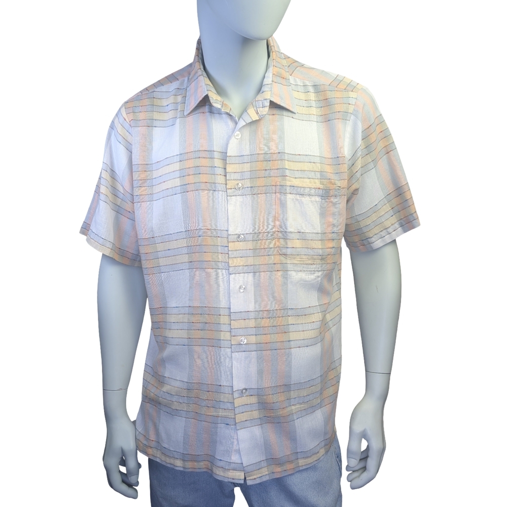 Vintage Sears Pastel Plaid Short Sleeve Button Up | Men’s L/XL | Pale Wave